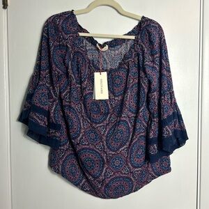 NWT‎ Solitaire Boho Paisley Off Shoulder Bell Sleeve Blouse Size Large